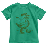 Funny St Patrick's Day Lucky Goose On The Loose Toddler T Shirt Cowboy Goose Shamrock