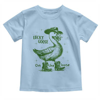 Funny St Patrick's Day Lucky Goose On The Loose Toddler T Shirt Cowboy Goose Shamrock