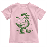 Funny St Patrick's Day Lucky Goose On The Loose Toddler T Shirt Cowboy Goose Shamrock