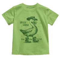 Funny St Patrick's Day Lucky Goose On The Loose Toddler T Shirt Cowboy Goose Shamrock