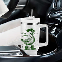 Funny St Patrick's Day Lucky Goose On The Loose Tumbler With Handle Cowboy Goose Shamrock