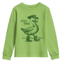 Funny St Patrick's Day Lucky Goose On The Loose Youth Sweatshirt Cowboy Goose Shamrock