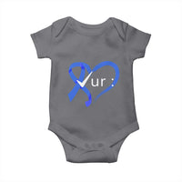 Funny Check Your Colon Colorectal Cancer Awareness Baby Onesie Dark Blue Ribbon Heart