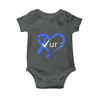 Funny Check Your Colon Colorectal Cancer Awareness Baby Onesie Dark Blue Ribbon Heart