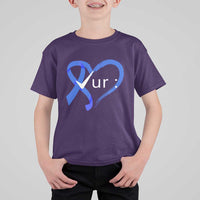 Funny Check Your Colon Colorectal Cancer Awareness T Shirt For Kid Dark Blue Ribbon Heart
