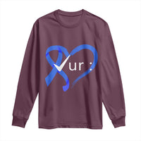 Funny Check Your Colon Colorectal Cancer Awareness Long Sleeve Shirt Dark Blue Ribbon Heart