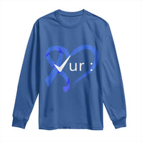 Funny Check Your Colon Colorectal Cancer Awareness Long Sleeve Shirt Dark Blue Ribbon Heart
