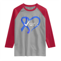 Funny Check Your Colon Colorectal Cancer Awareness Raglan Shirt Dark Blue Ribbon Heart