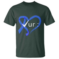 Funny Check Your Colon Colorectal Cancer Awareness T Shirt Dark Blue Ribbon Heart
