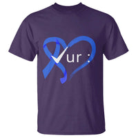 Funny Check Your Colon Colorectal Cancer Awareness T Shirt Dark Blue Ribbon Heart