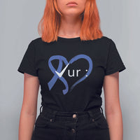 Funny Check Your Colon Colorectal Cancer Awareness T Shirt For Women Dark Blue Ribbon Heart