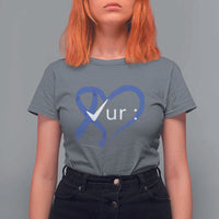 Funny Check Your Colon Colorectal Cancer Awareness T Shirt For Women Dark Blue Ribbon Heart