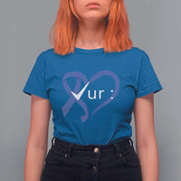 Funny Check Your Colon Colorectal Cancer Awareness T Shirt For Women Dark Blue Ribbon Heart