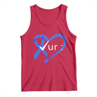 Funny Check Your Colon Colorectal Cancer Awareness Tank Top Dark Blue Ribbon Heart
