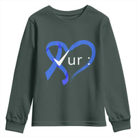 Funny Check Your Colon Colorectal Cancer Awareness Youth Sweatshirt Dark Blue Ribbon Heart