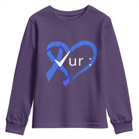 Funny Check Your Colon Colorectal Cancer Awareness Youth Sweatshirt Dark Blue Ribbon Heart