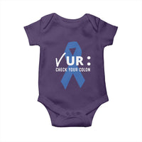 Funny Check Your Colon Colorectal Cancer Awareness Baby Onesie Dark Blue Ribbon