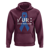 Funny Check Your Colon Colorectal Cancer Awareness Hoodie Dark Blue Ribbon