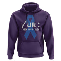 Funny Check Your Colon Colorectal Cancer Awareness Hoodie Dark Blue Ribbon