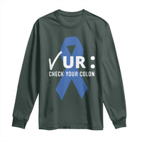Funny Check Your Colon Colorectal Cancer Awareness Long Sleeve Shirt Dark Blue Ribbon