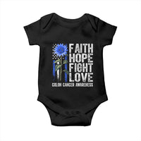 Colon Cancer Awareness Baby Onesie Faith Hope Fight Love Sunflower USA Flag