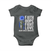 Colon Cancer Awareness Baby Onesie Faith Hope Fight Love Sunflower USA Flag