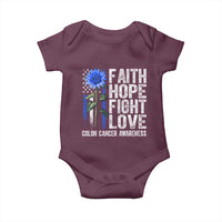 Colon Cancer Awareness Baby Onesie Faith Hope Fight Love Sunflower USA Flag