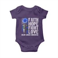 Colon Cancer Awareness Baby Onesie Faith Hope Fight Love Sunflower USA Flag