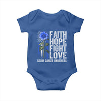 Colon Cancer Awareness Baby Onesie Faith Hope Fight Love Sunflower USA Flag