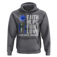 Colon Cancer Awareness Hoodie Faith Hope Fight Love Sunflower USA Flag