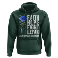 Colon Cancer Awareness Hoodie Faith Hope Fight Love Sunflower USA Flag