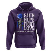 Colon Cancer Awareness Hoodie Faith Hope Fight Love Sunflower USA Flag