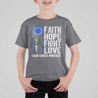 Colon Cancer Awareness T Shirt For Kid Faith Hope Fight Love Sunflower USA Flag