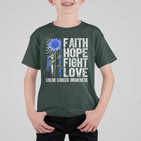 Colon Cancer Awareness T Shirt For Kid Faith Hope Fight Love Sunflower USA Flag