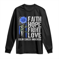 Colon Cancer Awareness Long Sleeve Shirt Faith Hope Fight Love Sunflower USA Flag