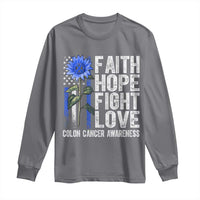 Colon Cancer Awareness Long Sleeve Shirt Faith Hope Fight Love Sunflower USA Flag