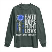 Colon Cancer Awareness Long Sleeve Shirt Faith Hope Fight Love Sunflower USA Flag