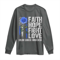 Colon Cancer Awareness Long Sleeve Shirt Faith Hope Fight Love Sunflower USA Flag
