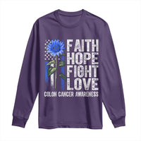 Colon Cancer Awareness Long Sleeve Shirt Faith Hope Fight Love Sunflower USA Flag