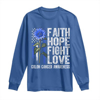 Colon Cancer Awareness Long Sleeve Shirt Faith Hope Fight Love Sunflower USA Flag