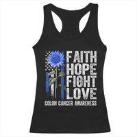Colon Cancer Awareness Racerback Tank Top Faith Hope Fight Love Sunflower USA Flag