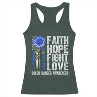 Colon Cancer Awareness Racerback Tank Top Faith Hope Fight Love Sunflower USA Flag