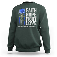 Colon Cancer Awareness Sweatshirt Faith Hope Fight Love Sunflower USA Flag