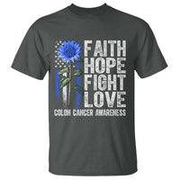 Colon Cancer Awareness T Shirt Faith Hope Fight Love Sunflower USA Flag