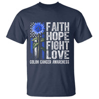 Colon Cancer Awareness T Shirt Faith Hope Fight Love Sunflower USA Flag