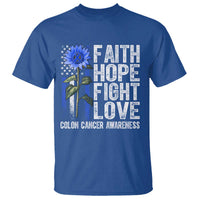 Colon Cancer Awareness T Shirt Faith Hope Fight Love Sunflower USA Flag