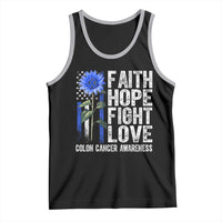 Colon Cancer Awareness Tank Top Faith Hope Fight Love Sunflower USA Flag