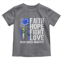 Colon Cancer Awareness Toddler T Shirt Faith Hope Fight Love Sunflower USA Flag