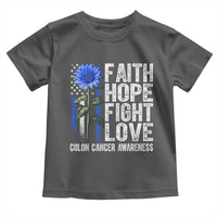 Colon Cancer Awareness Toddler T Shirt Faith Hope Fight Love Sunflower USA Flag