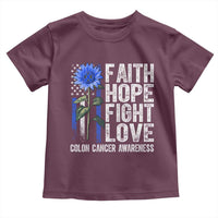 Colon Cancer Awareness Toddler T Shirt Faith Hope Fight Love Sunflower USA Flag